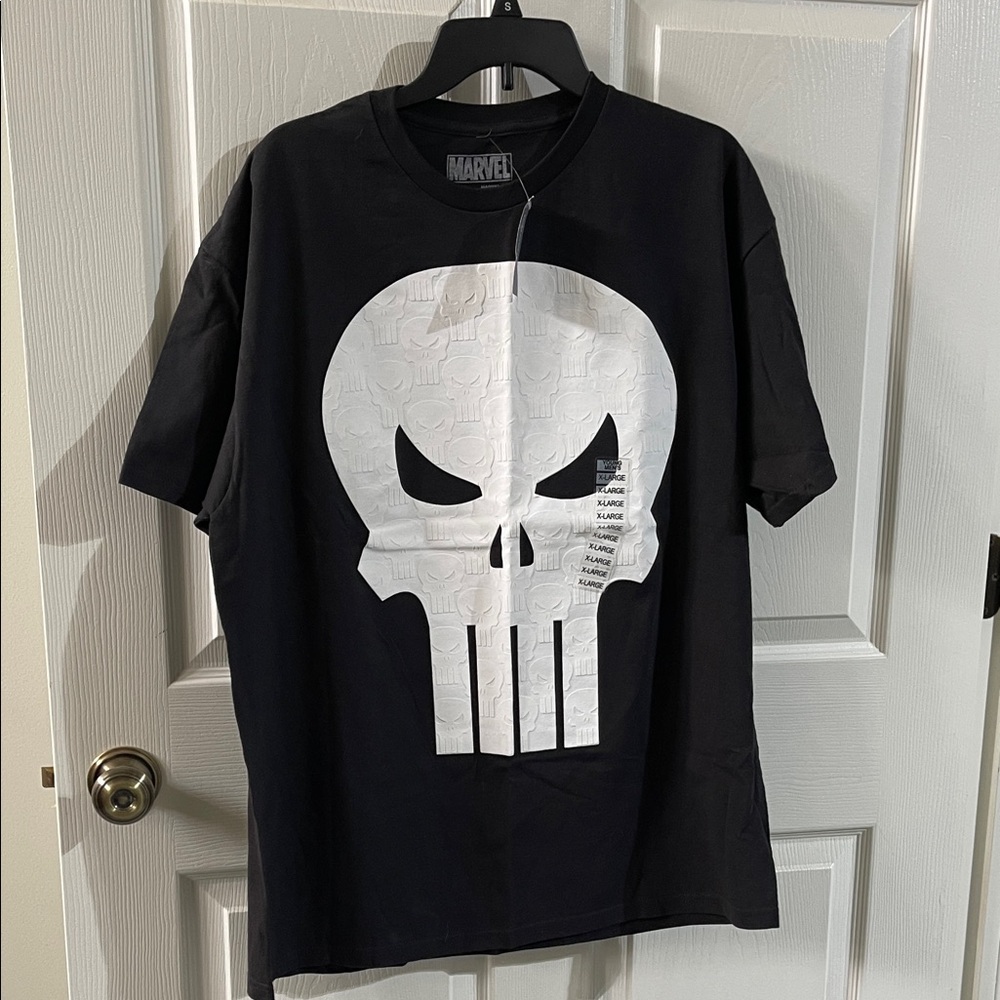 Marvel Black Tee with White Punisher Design
